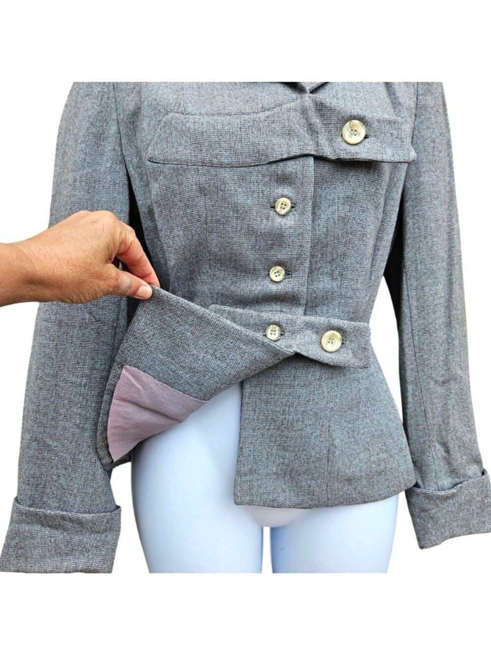 Vintage 30s 40s Gray Wool Hourglass Jacket Union Label Medium Vintage 26" Waist - Picture 4 of 16